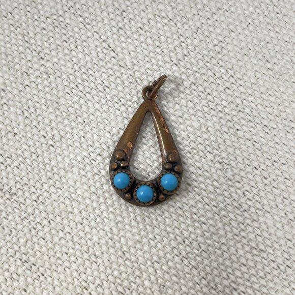 Wheeler WMCO Native American Copper Turquoise Teardrop Pendant - Picture 1 of 15